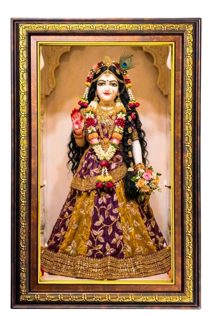 Beautiful Radha Digital Golden Balck Color Photo Frame | Hindu Religious Wall Decor | 10x16 Inches - Inspirational Wall Art For Office, Home Decor - Ideal Spiritual Gift (F16695)
