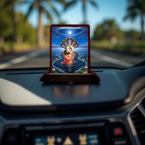 Car Desk/Table Top Lord Krishna Wooden Photo Stand 3x4 Inches, Compact & Stylish Spiritual Display For Car, Home & Office (Pack Of 1) (F14301)
