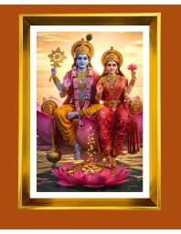 Lakhsmi Narayana Golden Photo Frame - 10x14 Inches | Elegant Wooden Frame For Home, Office & Temple Decoration | Spiritual Wall & Table Decor and Gift Item