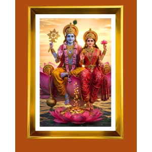 Lakhsmi Narayana Golden Photo Frame - 10x14 Inches | Elegant Wooden Frame For Home, Office & Temple Decoration | Spiritual Wall & Table Decor and Gift Item