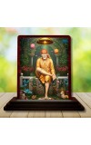 Car Desk/Table Top Lord Saibaba Wooden Photo Stand 3x4 Inches, Compact & Stylish Spiritual Display For Car, Home & Office (Pack Of 1) (F14322)