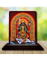 Car Desk/Table Top Maa Kali Wooden Photo Stand 3x4 Inches, Compact & Stylish Spiritual Display For Car, Home & Office (Pack Of 1) (F15093)