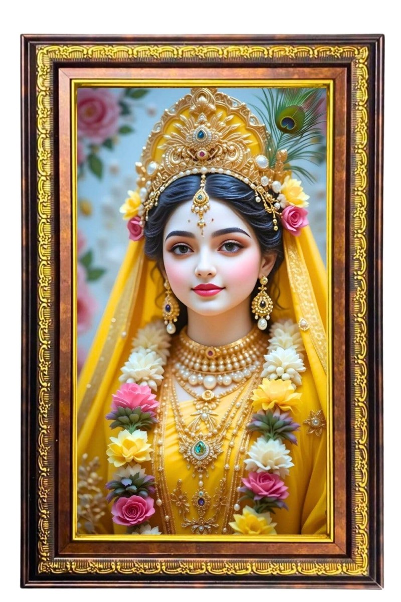 Beautiful Radha Digital Golden Balck Color Photo Frame | Hindu Religious Wall Decor | 10x16 Inches - Inspirational Wall Art For Office, Home Decor - Ideal Spiritual Gift (F16533)