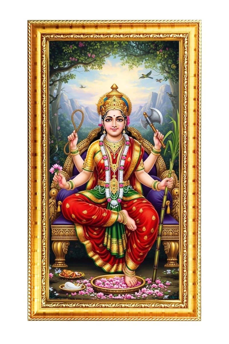 Tripura Sundari Digital Golden Color Photo Frame | Hindu Religious Wall Decor | 10x17 Inches - Inspirational Wall Art For Office, Home Decor - Ideal Spiritual Gift (F10321)