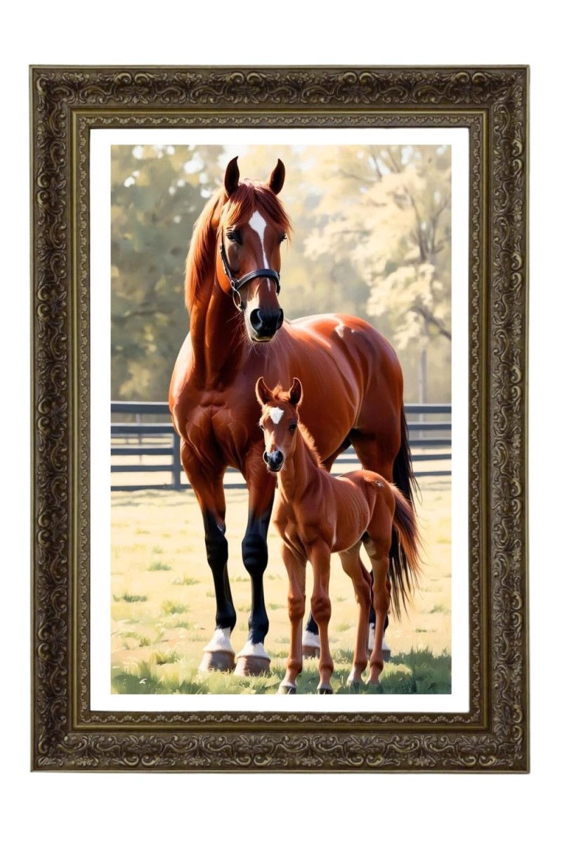 Horse Mom And Her Foal Big Photo Frame - 20x28 Inches For Home,Temple & Office Decoration (F11032)