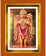 Lord Hanuman Golden Photo Frame - 10x14 Inches | Elegant Wooden Frame For Home, Office & Temple Decoration | Spiritual Wall & Table Decor and Gift Item
