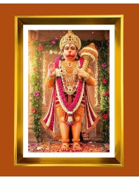 Lord Hanuman Golden Photo Frame - 16x20 Inches | Elegant Wooden Frame For Home, Office & Temple Decoration | Spiritual Wall & Table Decor And Gift Item (F9450)