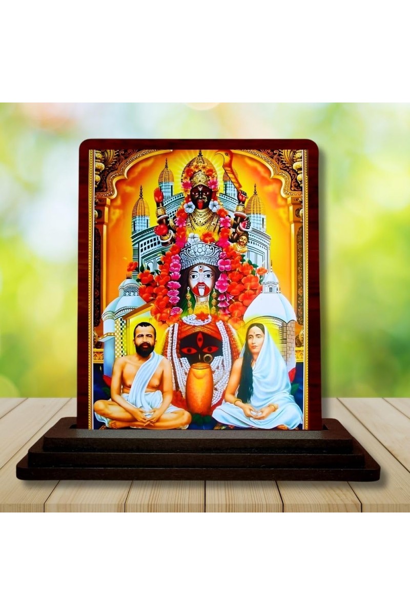Car Desk/Table Top Goddess Maa Kali Wooden Photo Stand 3x4 Inches, Compact & Stylish Spiritual Display For Car, Home & Office (Pack Of 1) (F14177)