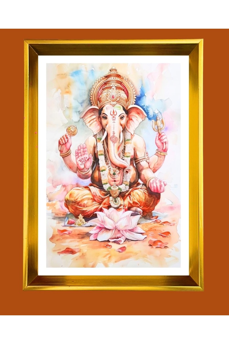 Golden Photo Frame - 10x14 Inches | Elegant Wooden Frame For Home, Office & Temple Decoration | Spiritual Wall & Table Decor and Gift Item