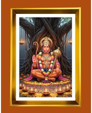 Lord Hanuman Golden Photo Frame - 10x14 Inches | Elegant Wooden Frame For Home, Office & Temple Decoration | Spiritual Wall & Table Decor and Gift Item