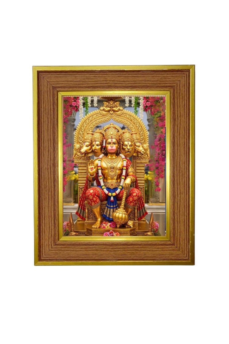 Lord Bajrang Bali Photo Frame 10x14 Inches-Brown Wooden Frame For Home, Office & Temple Decoration And Gifting (F6388)