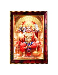 Lord Hanuman Photo Frame For Wall & Table | 7x9 Inch Golden Cherry Finish | Decorative Lord Hanuman Photo Frame For Home, Office & Pooja Room (F11780)
