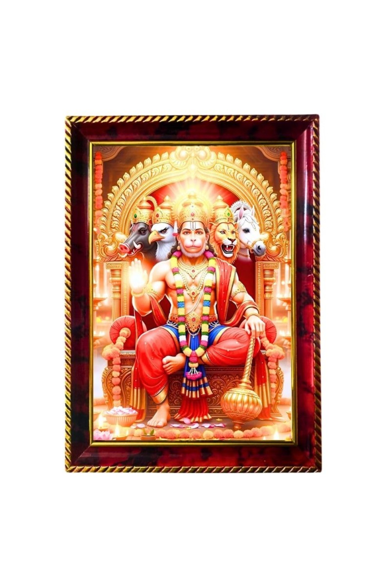 Lord Hanuman Photo Frame For Wall & Table | 7x9 Inch Golden Cherry Finish | Decorative Lord Hanuman Photo Frame For Home, Office & Pooja Room (F11780)