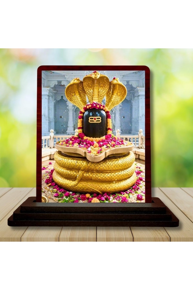 Car Desk/Table Top Jyothirlingam Wooden Photo Stand 3x4 Inches, Compact & Stylish Spiritual Display For Car, Home & Office (Pack Of 1) (F14472)