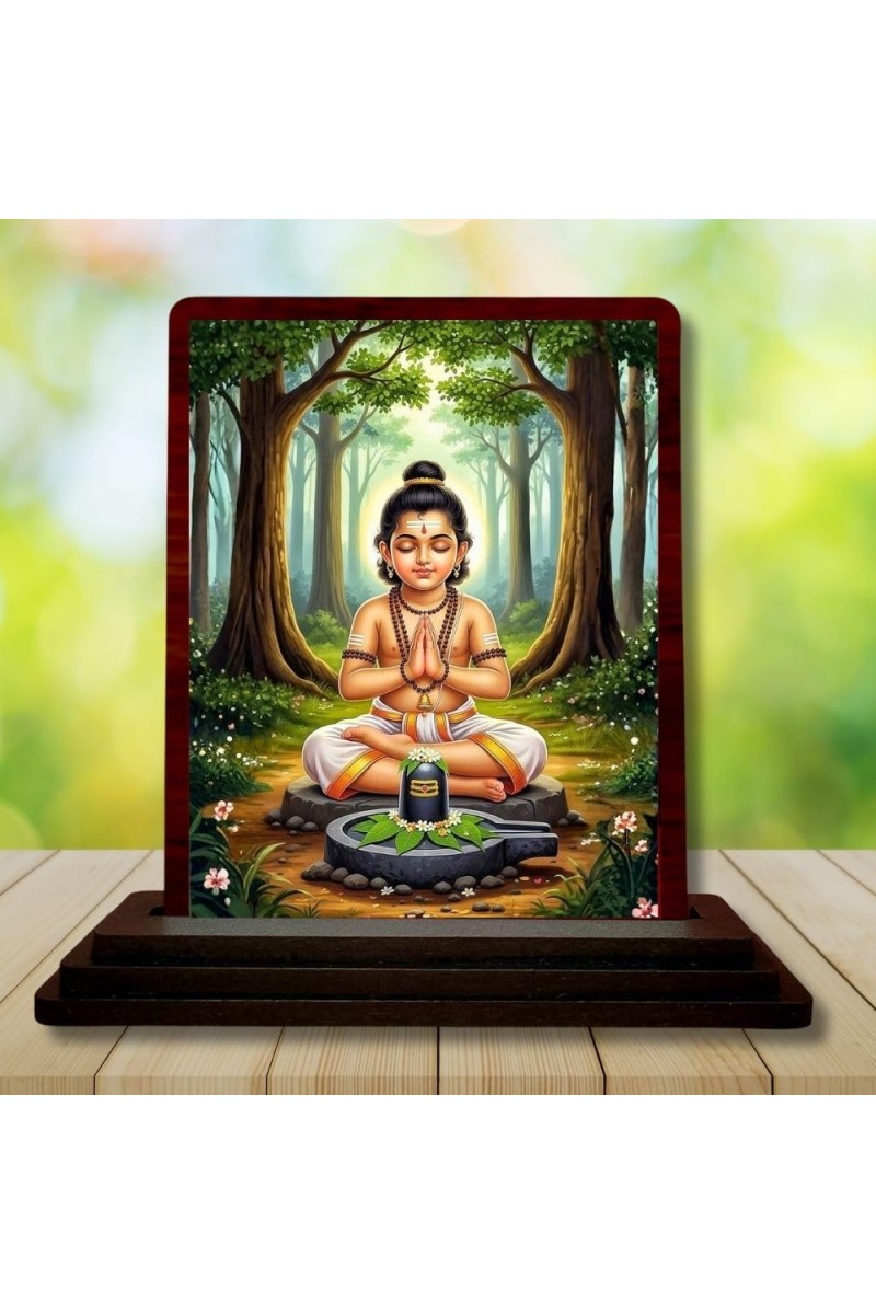 Car Desk/Table Top Swamiye Saranam Ayyappa Wooden Photo Stand 3x4 Inches, Compact & Stylish Spiritual Display For Car, Home & Office (Pack Of 1) (F14215)