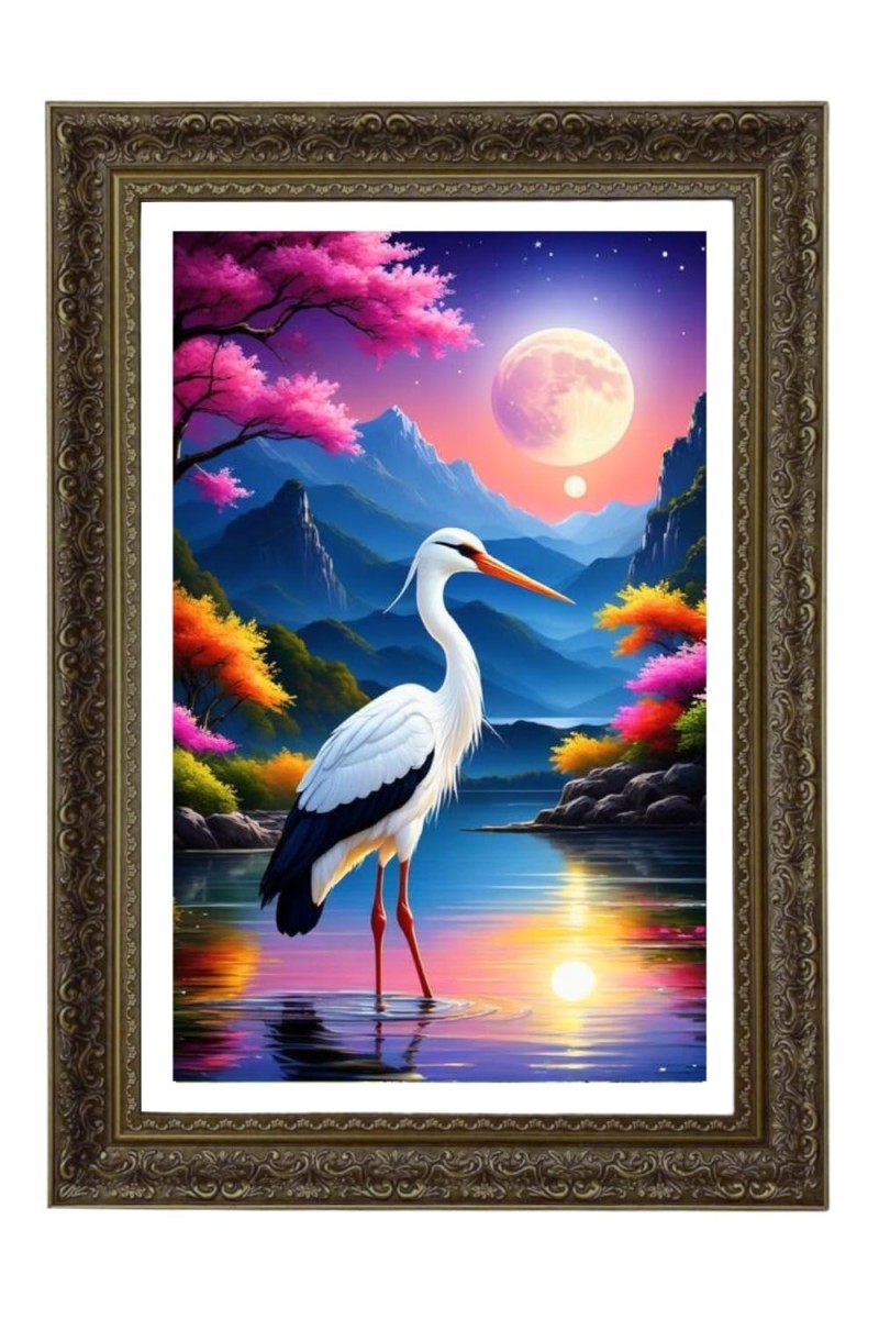 White Stork Or Crane Big Photo Frame - 20x28 Inches For Home,Temple & Office Decoration (F11038)