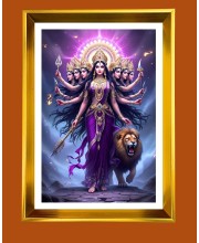 Devi Durga Golden Photo Frame - 18x22 Inches | Elegant Wooden Frame For Home, Office & Temple Decoration | Spiritual Wall & Table Decor And Gift Item (F9739)