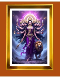 Devi Durga Golden Photo Frame - 14x18 Inches | Elegant Wooden Frame For Home, Office & Temple Decoration | Spiritual Wall & Table Decor And Gift Item (F9739)