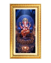 Lord Ganesh Digital Golden Color Photo Frame | Hindu Religious Wall Decor | 12x19 Inches - Inspirational Wall Art For Office, Home Decor - Ideal Spiritual Gift (F10385)