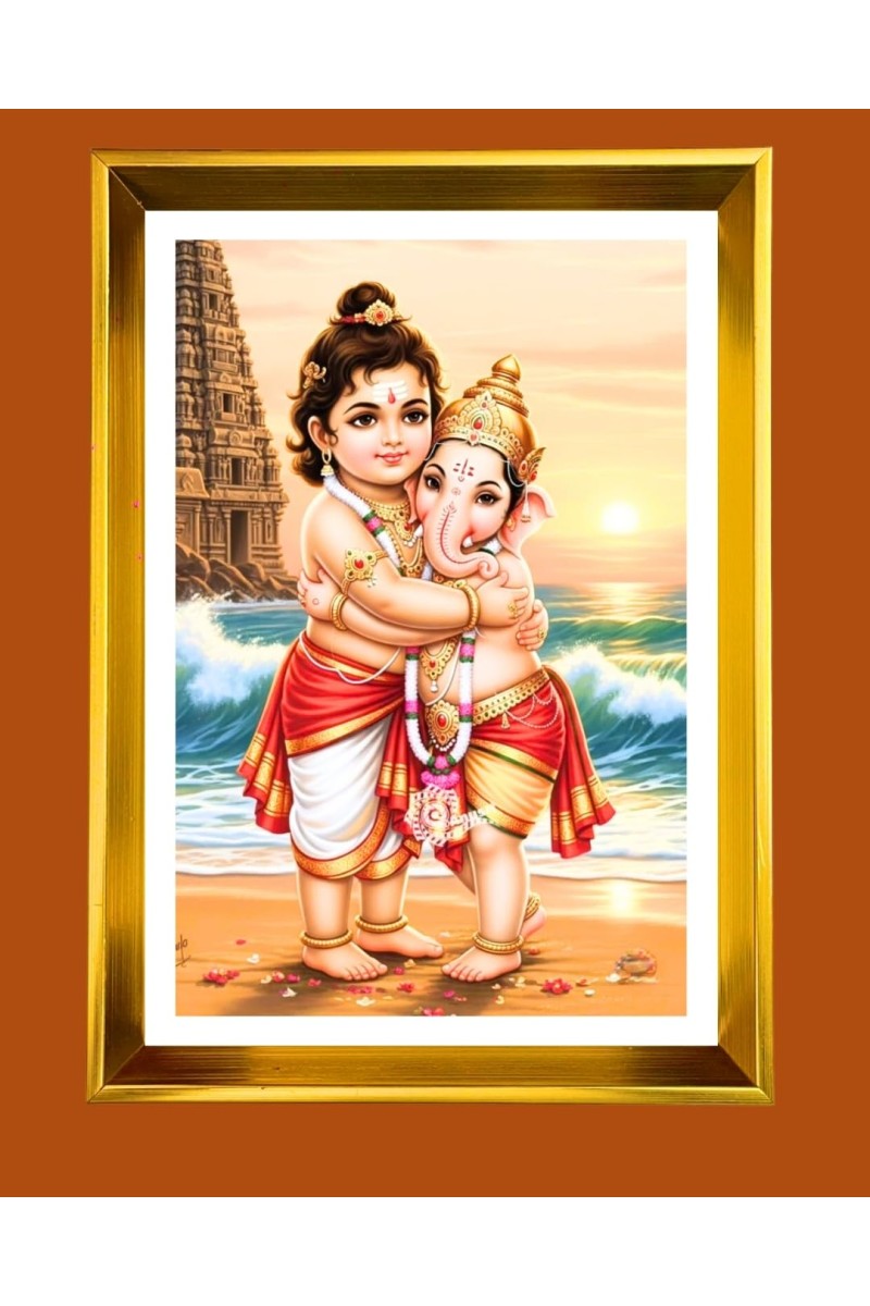 Golden Photo Frame - 10x14 Inches | Elegant Wooden Frame For Home, Office & Temple Decoration | Spiritual Wall & Table Decor and Gift Item