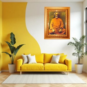 Swami Sri Yukteswar Giri Golden Designer Photo Frame | 16x20 Inch Religious Wall Hanging Frame For Home & Office Decoration | Hindu Deity Spiritual Gift Item