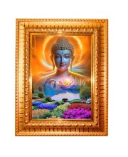 Divine Buddha Golden Designer Photo Frame | 10x14 Inch Religious Wall Hanging Frame For Home & Office Decoration | Hindu Deity Divine Buddha Spiritual Gift Item
