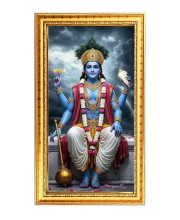 Lord Vishnu Digital Golden Color Photo Frame | Hindu Religious Wall Decor | 8x15 Inches - Inspirational Wall Art For Office, Home Decor - Ideal Spiritual Gift (F10225)