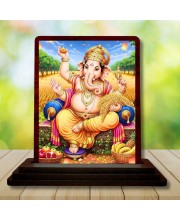 Car Desk/Table Top Lord Ganesha Wooden Photo Stand 3x4 Inches, Compact & Stylish Spiritual Display For Car, Home & Office (Pack Of 1) (F14523)