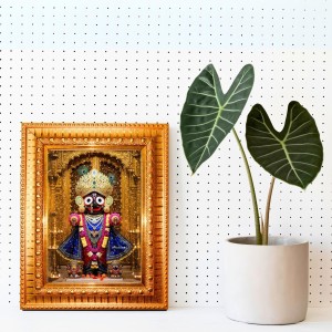 Lord Jagannath Golden Designer Photo Frame | 10x14 Inch Religious Wall Hanging Frame For Home & Office Decoration | Hindu Deity Lord Jagannath Spiritual Gift Item