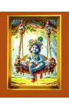 Laddu Gopaal Golden Photo Frame - 10x14 Inches | Elegant Wooden Frame For Home, Office & Temple Decoration | Spiritual Wall & Table Decor and Gift Item