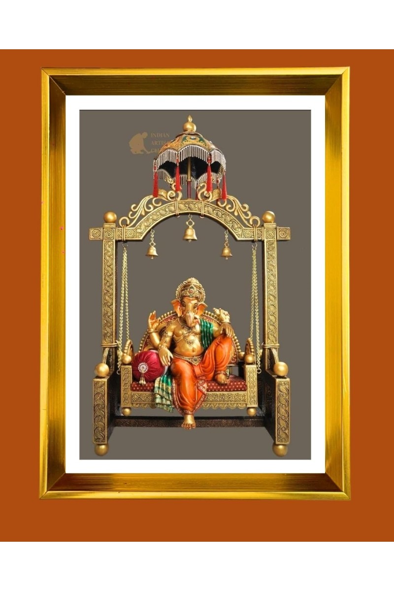 Golden Photo Frame - 10x14 Inches | Elegant Wooden Frame For Home, Office & Temple Decoration | Spiritual Wall & Table Decor and Gift Item