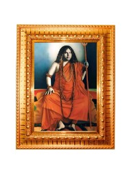 Srimat Swami Pranavanandaji Maharaj Golden Designer Photo Frame | 16x20 Inch Religious Wall Hanging Frame For Home & Office Decoration | Hindu Deity Spiritual Gift Item