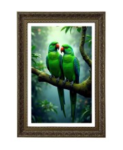 Two Love Birds Parrot Big Photo Frame - 20x28 Inches For Home,Temple & Office Decoration (F11045)