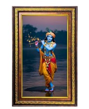Lord Krishna Digital Golden Balck Color Photo Frame | Hindu Religious Wall Decor | 10x16 Inches - Inspirational Wall Art For Office, Home Decor - Ideal Spiritual Gift (F16688)