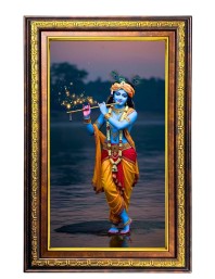 Lord Krishna Digital Golden Balck Color Photo Frame | Hindu Religious Wall Decor | 10x16 Inches - Inspirational Wall Art For Office, Home Decor - Ideal Spiritual Gift (F16688)