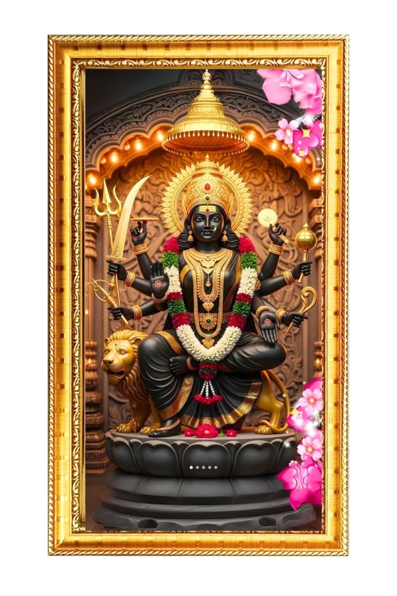 Goddess Mutharamman Digital Golden Color Photo Frame | Hindu Religious Wall Decor | 8x15 Inches - Inspirational Wall Art For Office, Home Decor - Ideal Spiritual Gift (F10207)