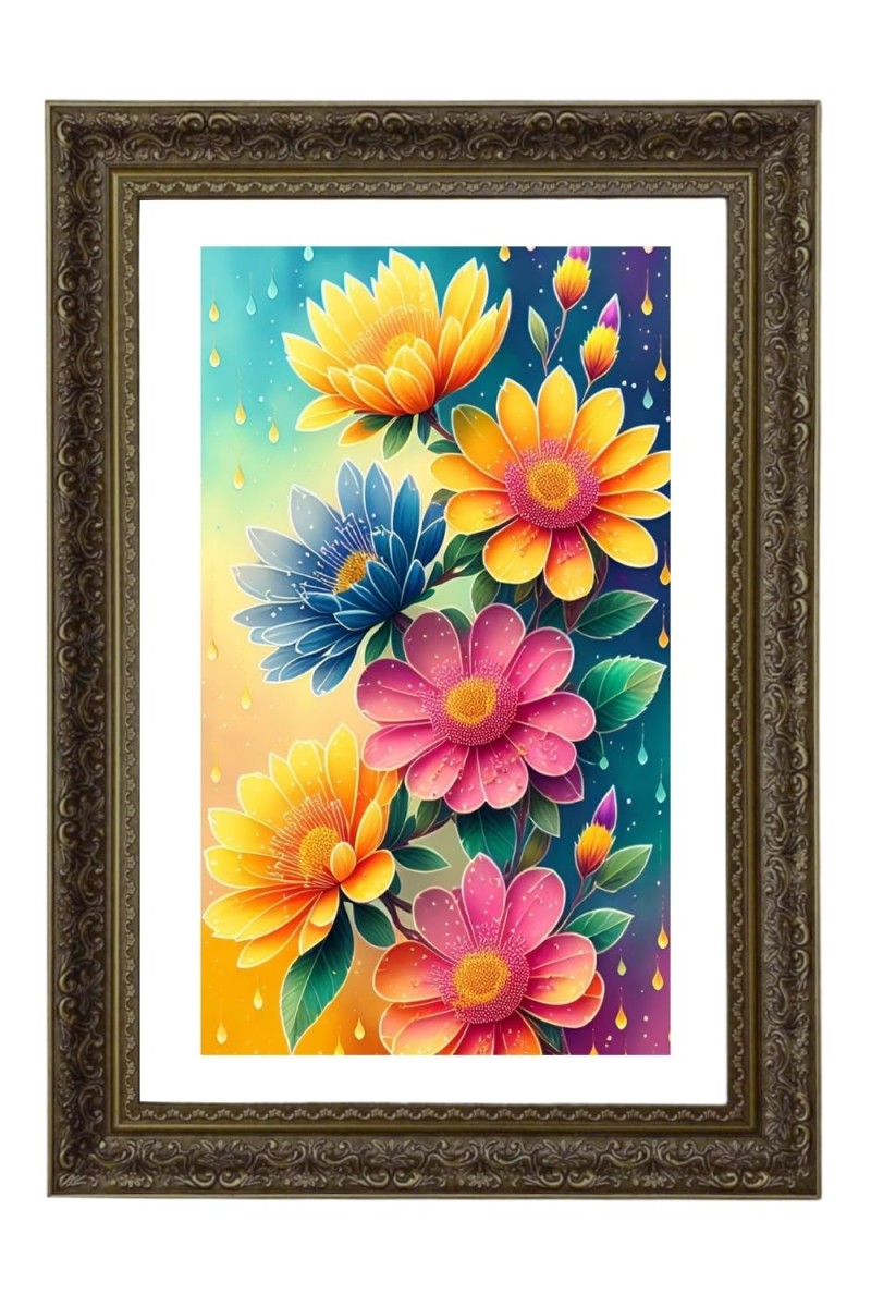 Floral Painting Print Big Photo Frame - 20x28 Inches For Home,Temple & Office Decoration (F10997)