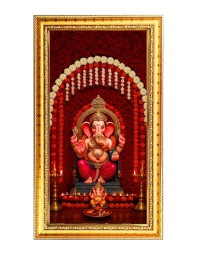 Lord Ganesh Digital Golden Color Photo Frame | Hindu Religious Wall Decor | 8x15 Inches - Inspirational Wall Art For Office, Home Decor - Ideal Spiritual Gift (F10331)