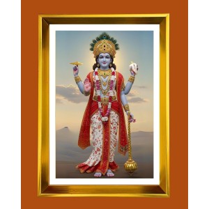 Lord Vishnu Golden Photo Frame - 12x16 Inches | Elegant Wooden Frame For Home, Office & Temple Decoration | Spiritual Wall & Table Decor And Gift Item (F9508)