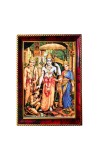 Hanuman Showing His Humbleness In Ram Darbar Photo Frame For Wall & Table | 7x9 Inch Golden Cherry Finish | Decorative Hanuman Showing His Humbleness In Ram Darbar Photo Frame For Home, Office & Pooja