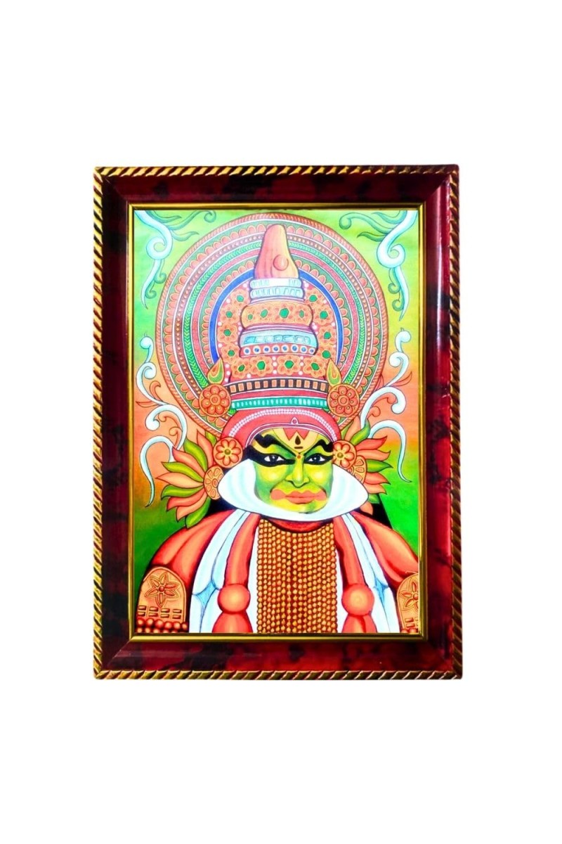 Kathakali Photo Frame For Wall & Table | 7x9 Inch Golden Cherry Finish | Decorative Kathakali Photo Frame For Home, Office & Pooja Room (F11345)