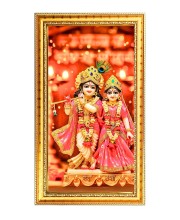 Divine Radha Krishna Digital Golden Color Photo Frame | Hindu Religious Wall Decor | 10x17 Inches - Inspirational Wall Art For Office, Home Decor - Ideal Spiritual Gift (F10211)
