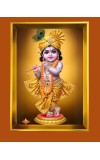 Little Krishna Golden Photo Frame - 10x14 Inches | Elegant Wooden Frame For Home, Office & Temple Decoration | Spiritual Wall & Table Decor And Gift Item (F9871)