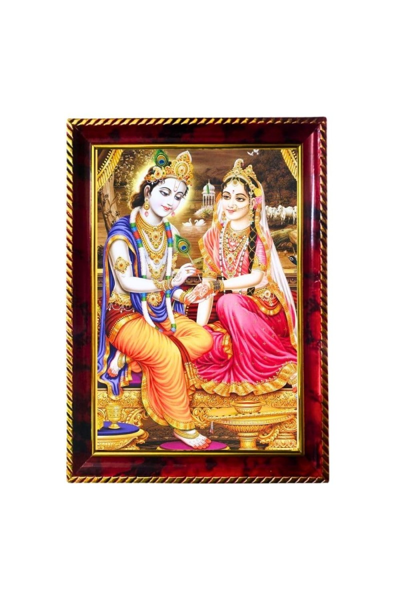 Radha Krishna Photo Frame For Wall & Table | 7x9 Inch Golden Cherry Finish | Decorative Radha Krishna Photo Frame For Home, Office & Pooja Room (F11811)