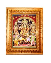 Goddess Maa Durga Golden Designer Photo Frame | 10x14 Inch Religious Wall Hanging Frame For Home & Office Decoration | Hindu Deity Goddess Maa Durga Spiritual Gift Item