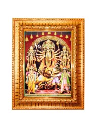 Goddess Maa Durga Golden Designer Photo Frame | 10x14 Inch Religious Wall Hanging Frame For Home & Office Decoration | Hindu Deity Goddess Maa Durga Spiritual Gift Item