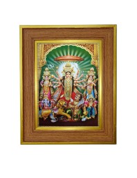 Goddess Maa Durga Photo Frame 12x16 Inches-Brown Wooden Frame For Home, Office & Temple Decoration And Gifting (F6286)