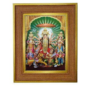 Goddess Maa Durga Photo Frame 12x16 Inches-Brown Wooden Frame For Home, Office & Temple Decoration And Gifting (F6286)