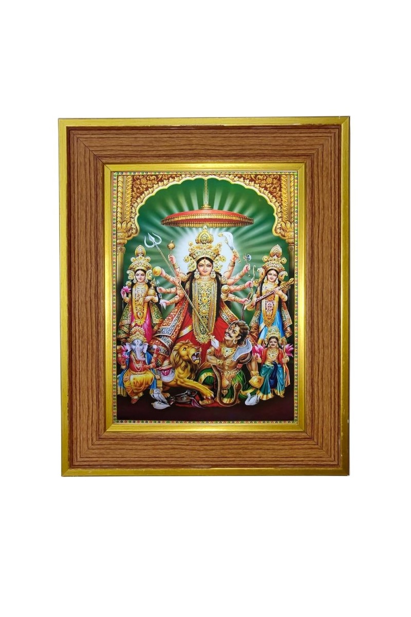 Goddess Maa Durga Photo Frame 10x14 Inches-Brown Wooden Frame For Home, Office & Temple Decoration And Gifting (F6286)