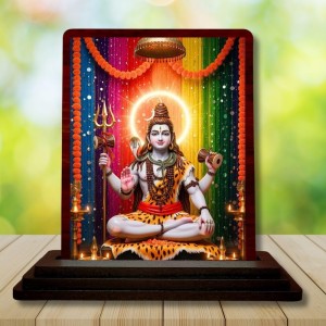 Car Desk/Table Top Lord Shiva Wooden Photo Stand 3x4 Inches, Compact & Stylish Spiritual Display For Car, Home & Office (Pack Of 1) (F14311)